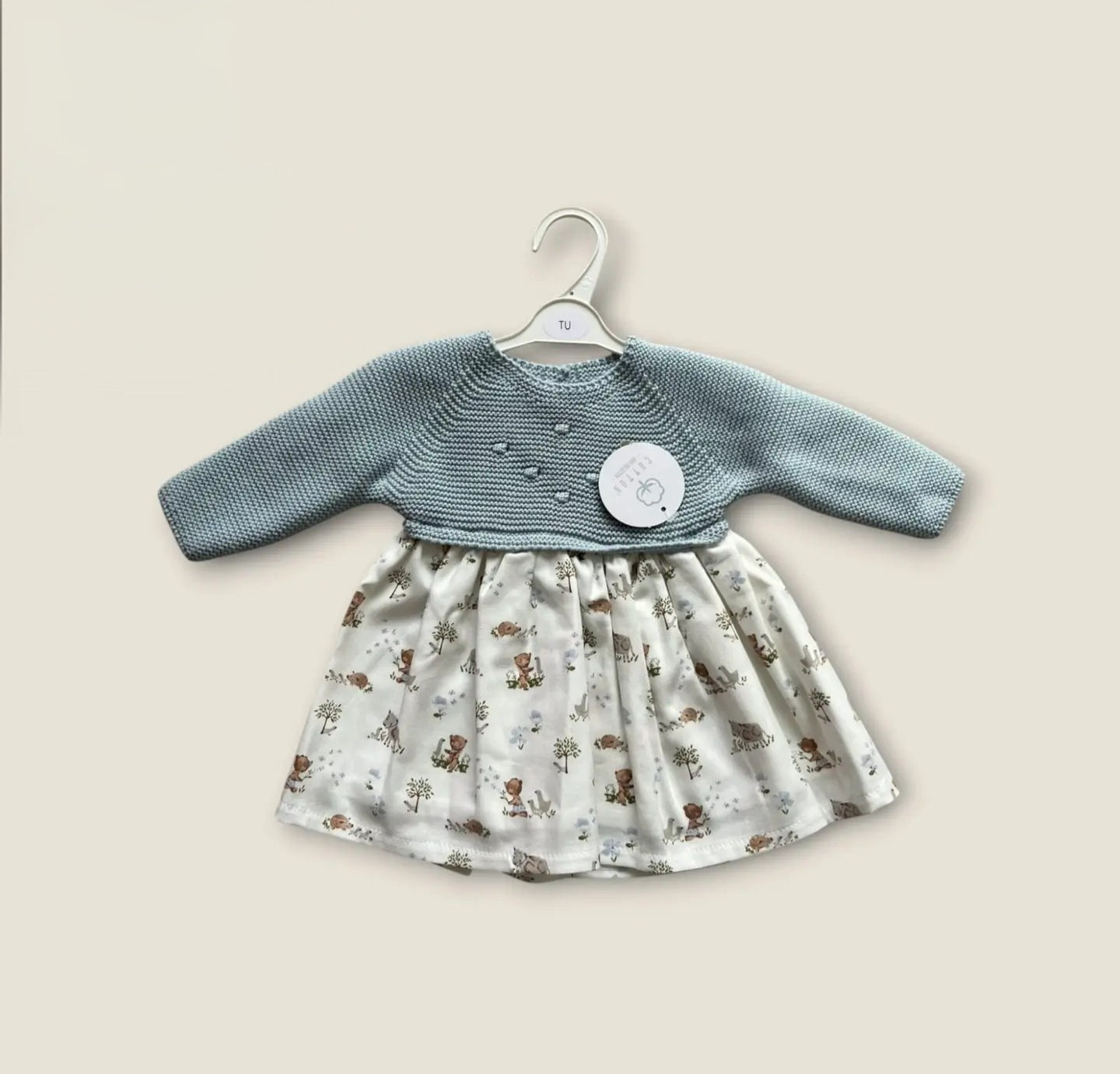 Vestido tricot c/tecido 100% algodão 6/12 meses
