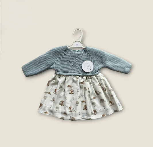 Vestido tricot c/tecido 100% algodão 6/12 meses