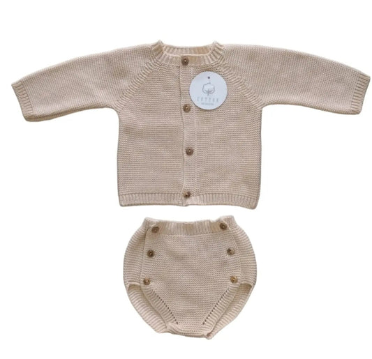 Conjunto casaco + tapa fralda 100% algodão 0-3 meses areia