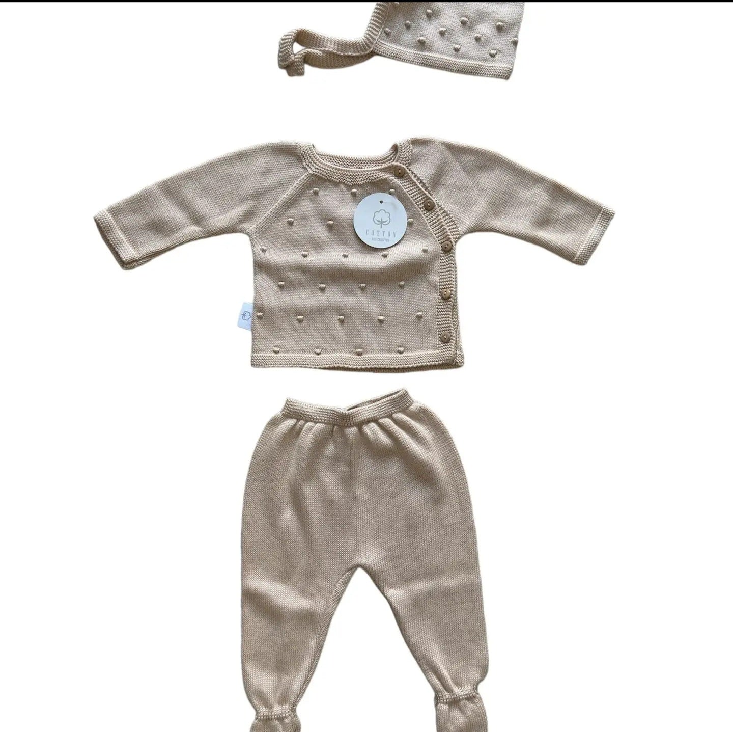 Conjunto 3 peças 100% algodão 0-3 meses Areia