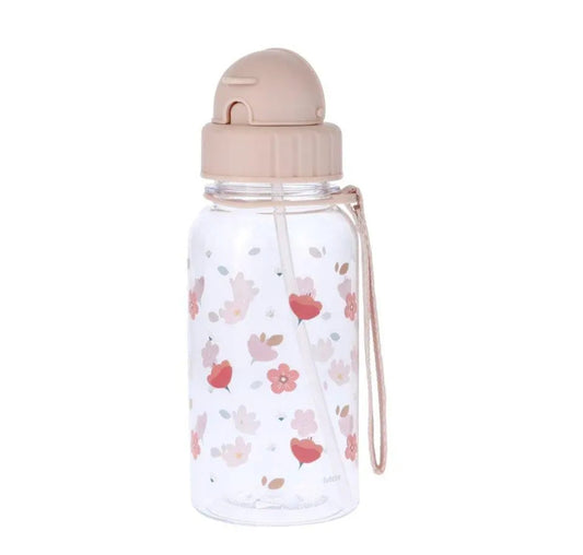 Garrafa plástica little garden com canudo de silicone dobrável