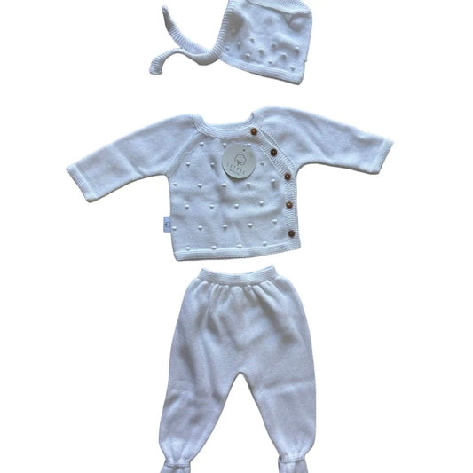 Conjunto 3 peças 100% algodão 0-3 meses branco