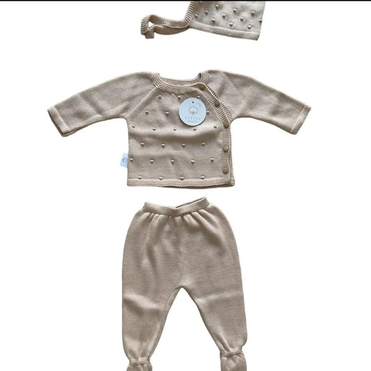 Conjunto 3 peças 100% algodão 0-3 meses Areia